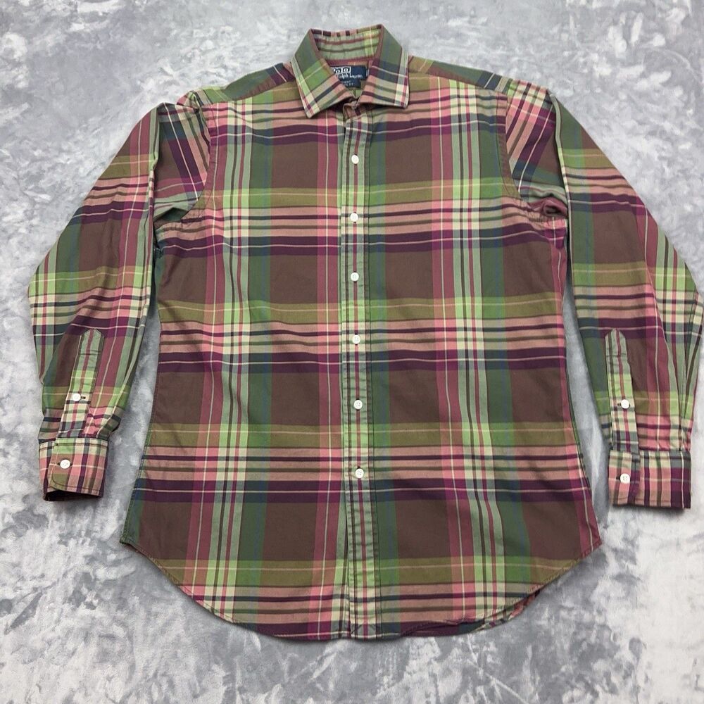 Polo Ralph Lauren Shirt Mens Size M Plaid Regent Classic Fit Button Up Vintage